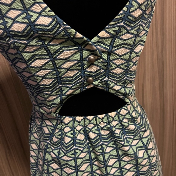 Maeve Anthropologie Double V Dress Women’s 2 Green Blue Textured Geometric - Picture 5 of 7